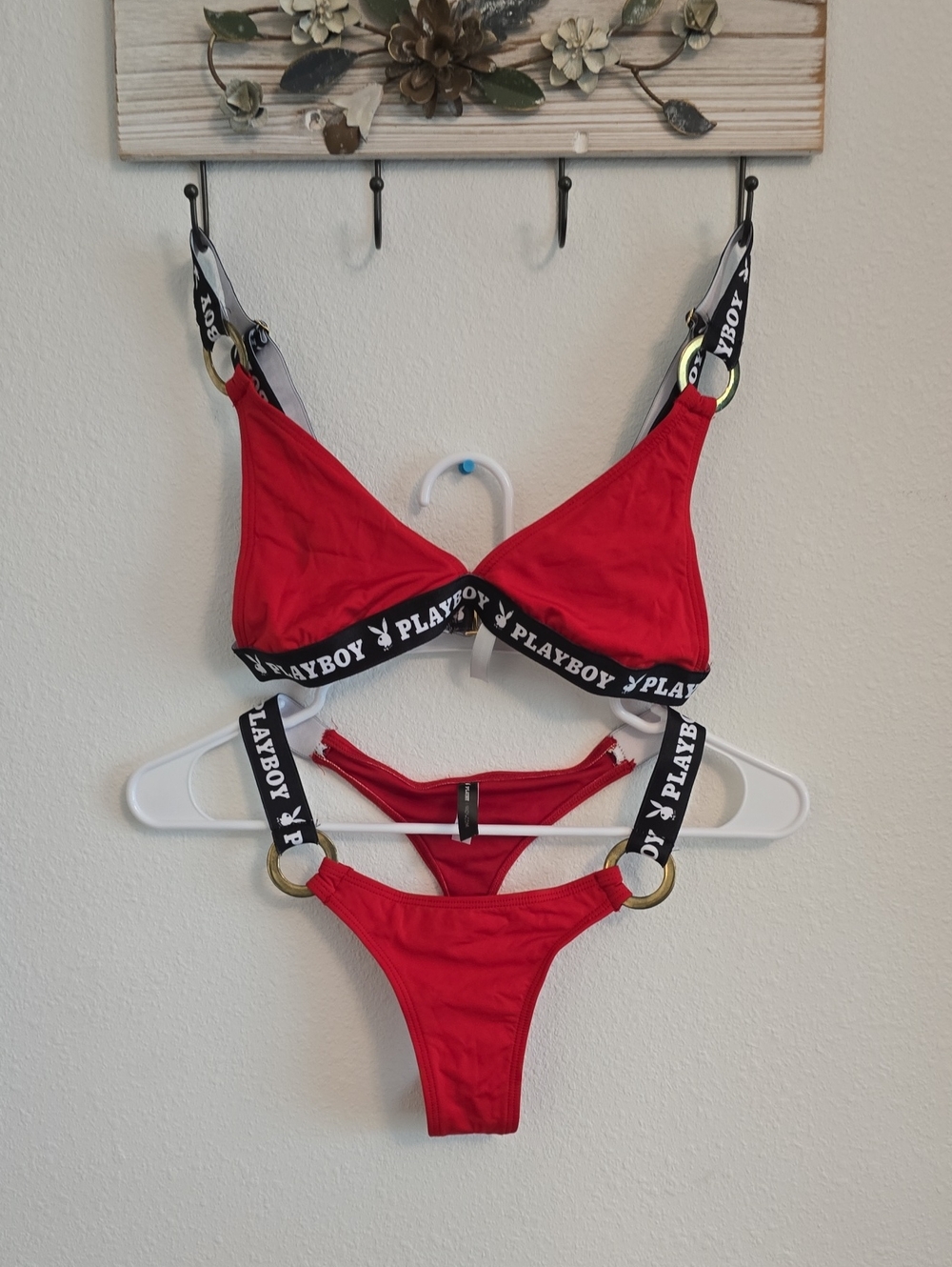 PLAYBOY Red Bikini Set with Black Branded Trim